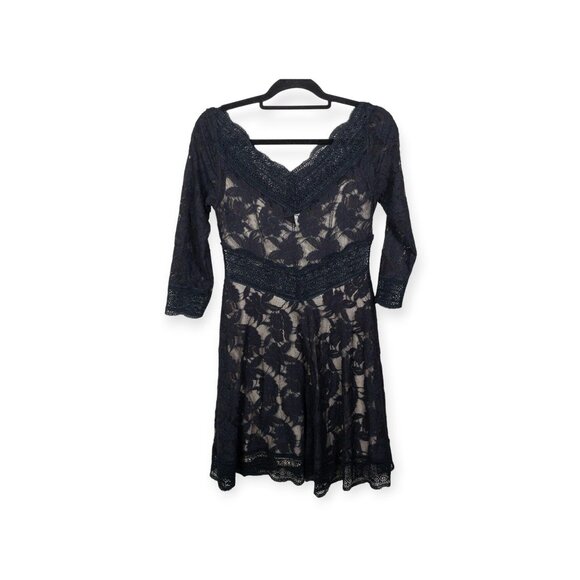 Free People Black Lace Floral A-Line Dress Cut Out  SZ M Goth Indie - Picture 3 of 10